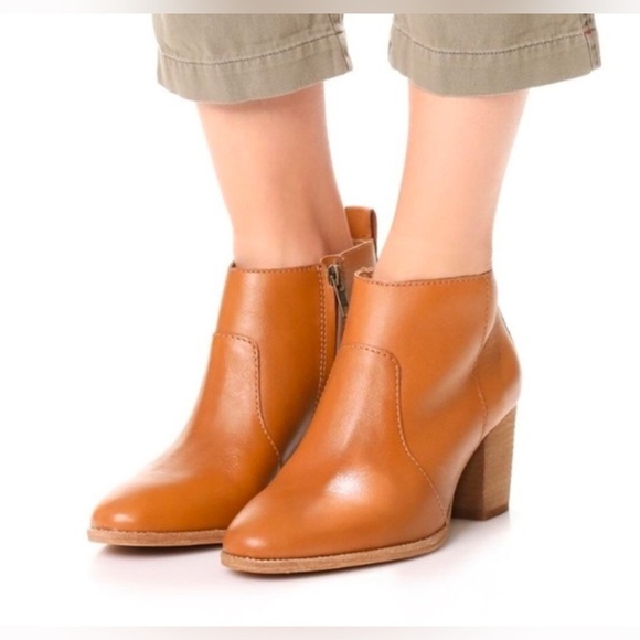 Madewell tan brown leather stacked block heel ankle boots - Picture 1 of 11